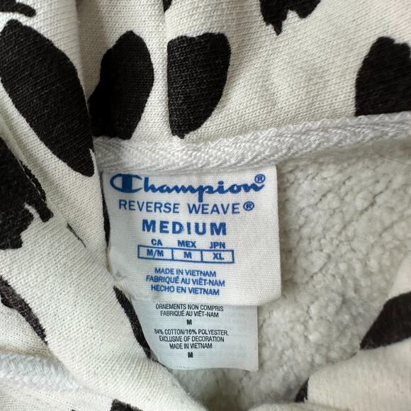 Champion Reverse Weave Hoodie Womens M White Black Cow Spots Sweatshirt - Picture 7 of 12